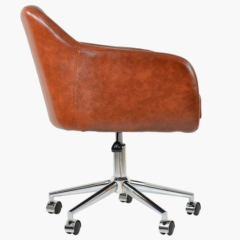Brown Leather Office Desk Chair Vintage Faux Industrial Retro Swivel