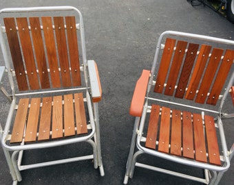 Set of 2, Vintage Redwood and Aluminum Rocking Chairs