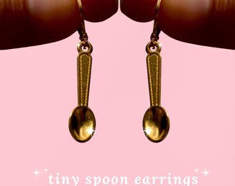Gold Plated Tiny Spoon Dangle Hoop Earrings – Stainless Steel