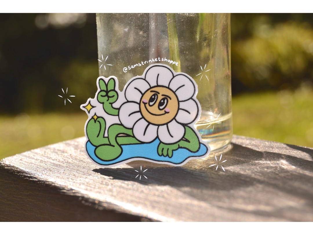 Retro Groovy Vinyl Sticker - Flower Mascot, Laptop Decal, Water Bottle ...