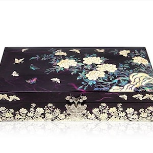 Korean Najeon Hanji Peony 1st Stage Jewelry Box (23cm Purple)