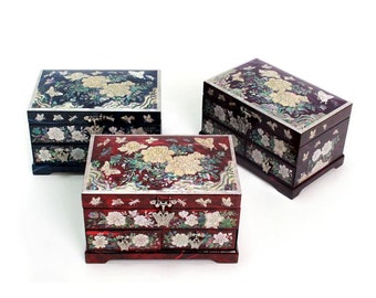 Najeon Lacquer Hanji Butterfly Peony 2 Drawers Jewelry Box (17.5cm)