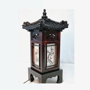 Korean Traditional Hanok Roof Tiles Desk or Floor Lamp The Four Gracious Plants Hanji Lanterns