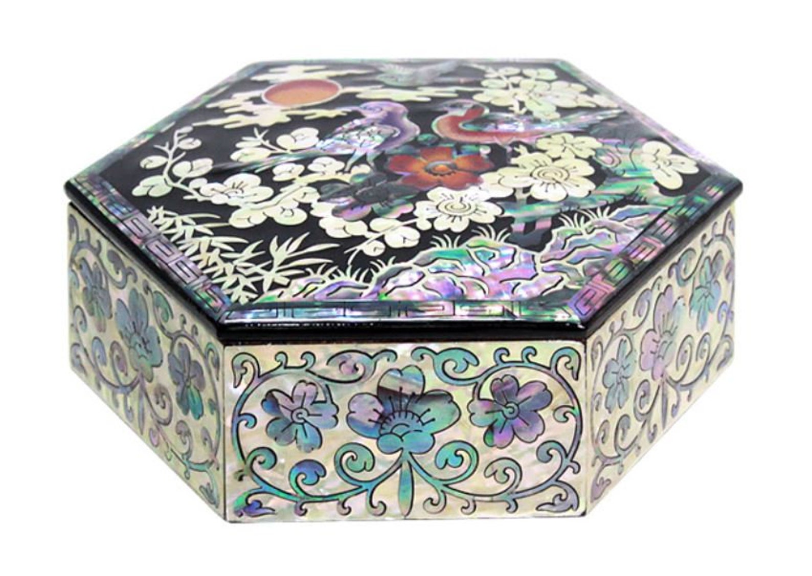 Korean Najeon Lacquerware Mother of Pearl Hexagon Box small | Etsy Sweden
