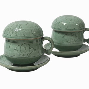 Korean celadon white inlay dangcho tea cup set (2p set)
