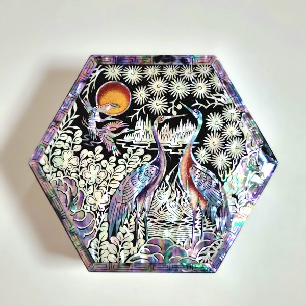 Korean Najeon lacquerware, mother of pearl songhak hexagon jewelry box (small)