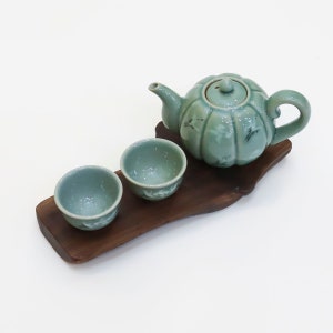 Graceful Korean Handmade Celadon Pumpkin-shaped Teapot and Graceful Korean Handmade Celadon Pumpkin-shaped Teapot and