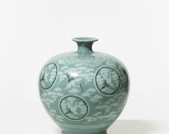 Korean Traditional Celadon Unhak Vase Interior Decor