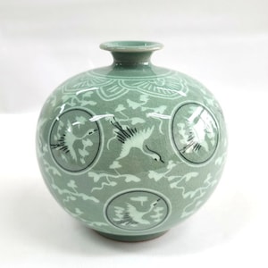Korean Traditional Celadon Unhak Maeho Vase Interior Decor