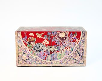 Red Mother of pearl Jewelry Box Najeon Lacquer Two stage mother of pearl box