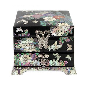 Luxury Najeon 1-tier Chrysanthemum Drawer Square Jewelry Box mother of pearl jewelry box decoration