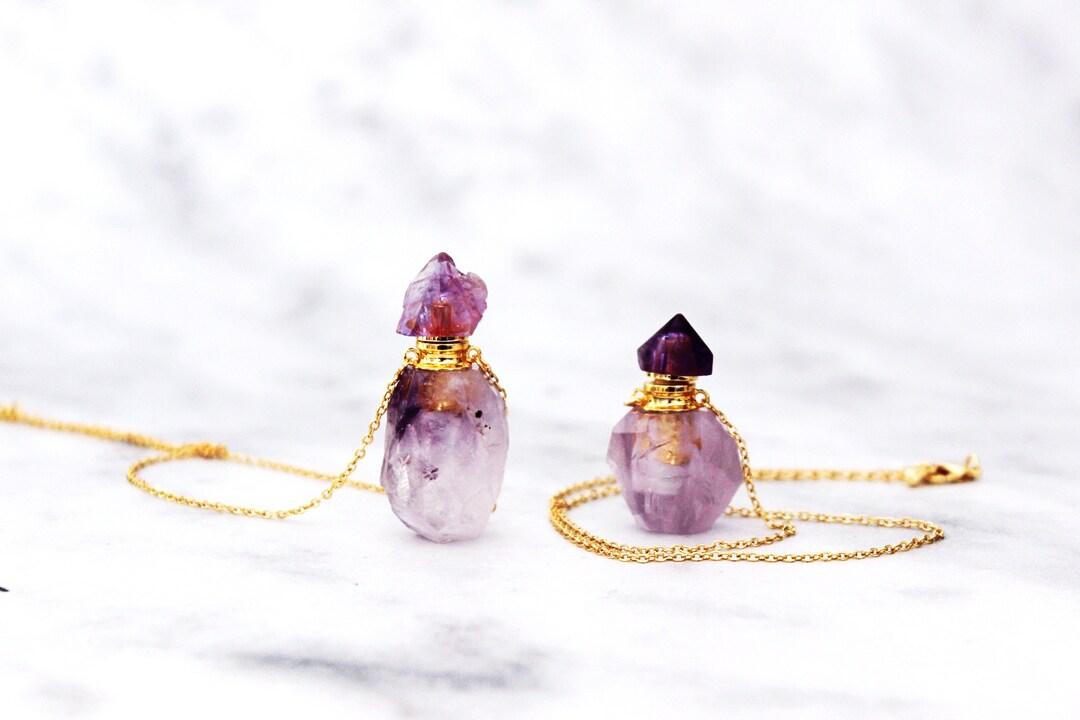 Collana Ametista Grezza Con Catena Serpente In Acciaio Inox - Gioiello Naturale Unico