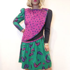 80s Jeanne Marc Colorful Cotton Dress // Vintage 80s Maternity Dress // Pink Party Dress