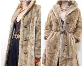 Long Blonde Faux Fur Coat W/ Leather 