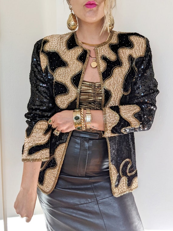 80s Gold Sequin Velvet Trophy Jacket Gem