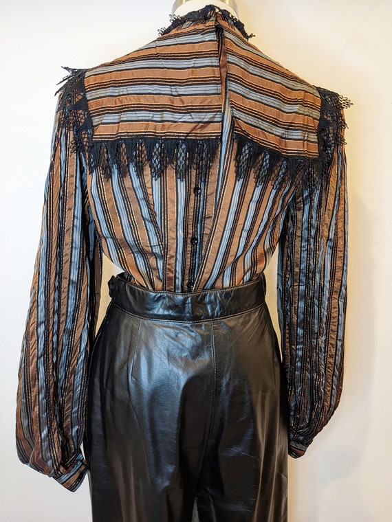 Lurex Striped High-neck Top w/ Edwardian Lace Col… - image 8