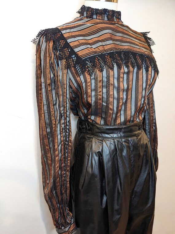 Lurex Striped High-neck Top w/ Edwardian Lace Col… - image 4