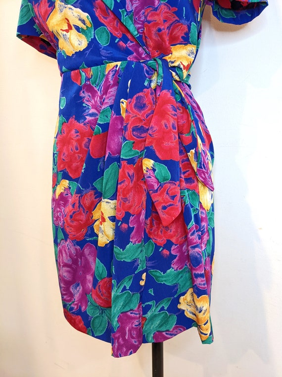 Rainbow Rose Print Floral Mini Dress // Vintage 9… - image 6