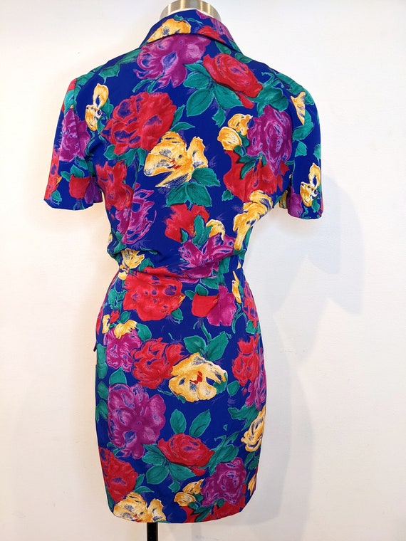 Rainbow Rose Print Floral Mini Dress // Vintage 9… - image 7