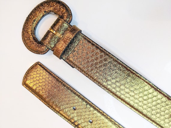 Bronze Iridescent Snakeskin Belt // Chunky Statem… - image 2