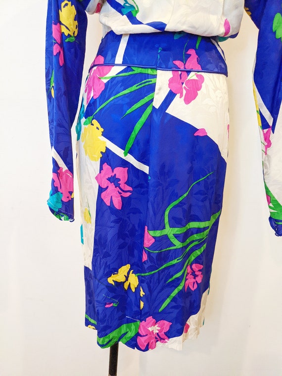 Vintage Flora Kung Silk Floral Dress // 1980s - image 4