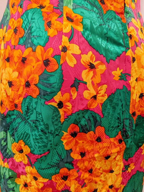 Hot Pink + Orange Floral Mini Silk Dress // Vinta… - image 7