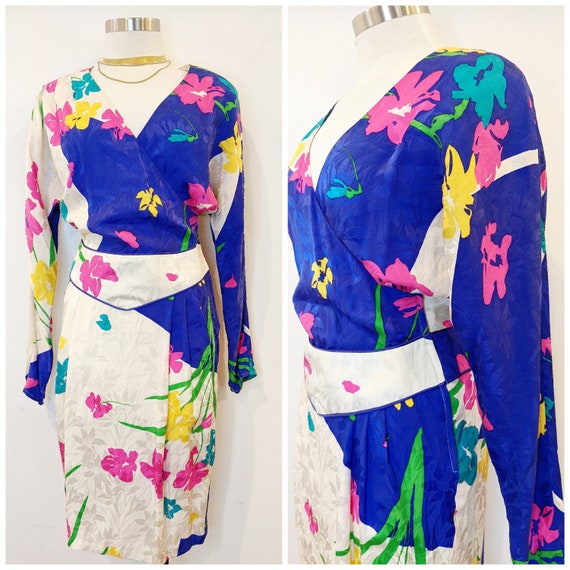 Vintage Flora Kung Silk Floral Dress // 1980s