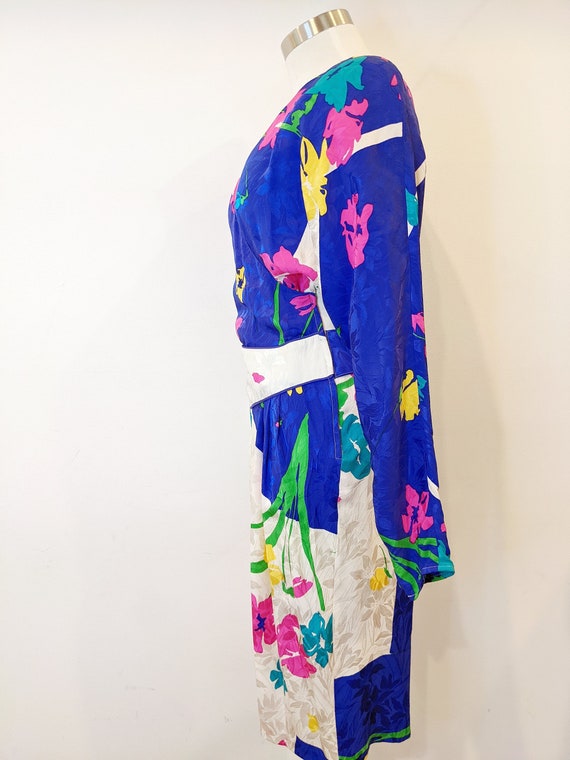 Vintage Flora Kung Silk Floral Dress // 1980s - image 8