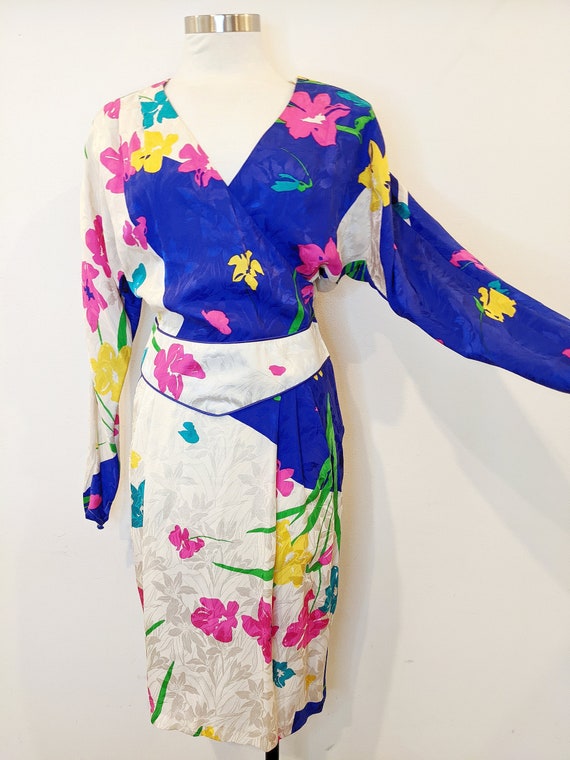 Vintage Flora Kung Silk Floral Dress // 1980s - image 7