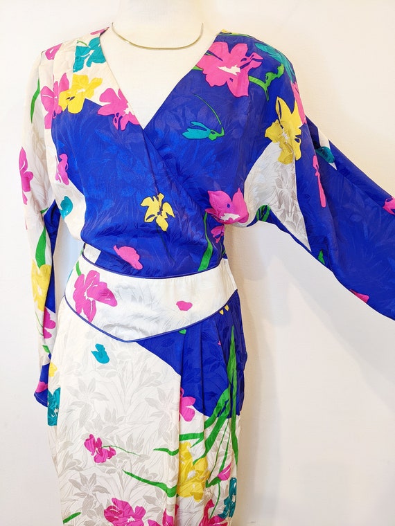 Vintage Flora Kung Silk Floral Dress // 1980s - image 3