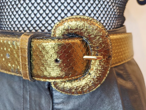 Bronze Iridescent Snakeskin Belt // Chunky Statem… - image 9