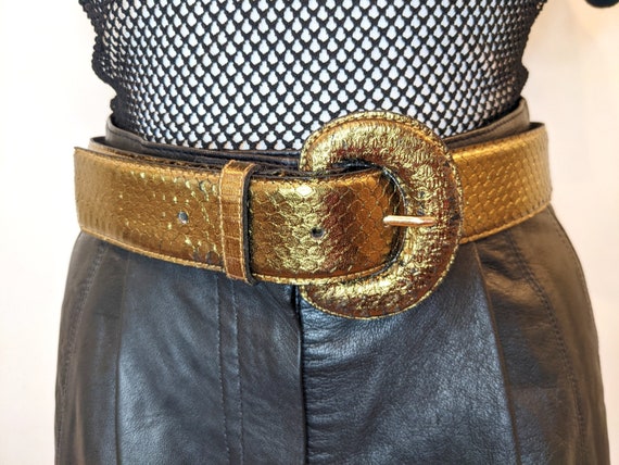 Bronze Iridescent Snakeskin Belt // Chunky Statem… - image 1