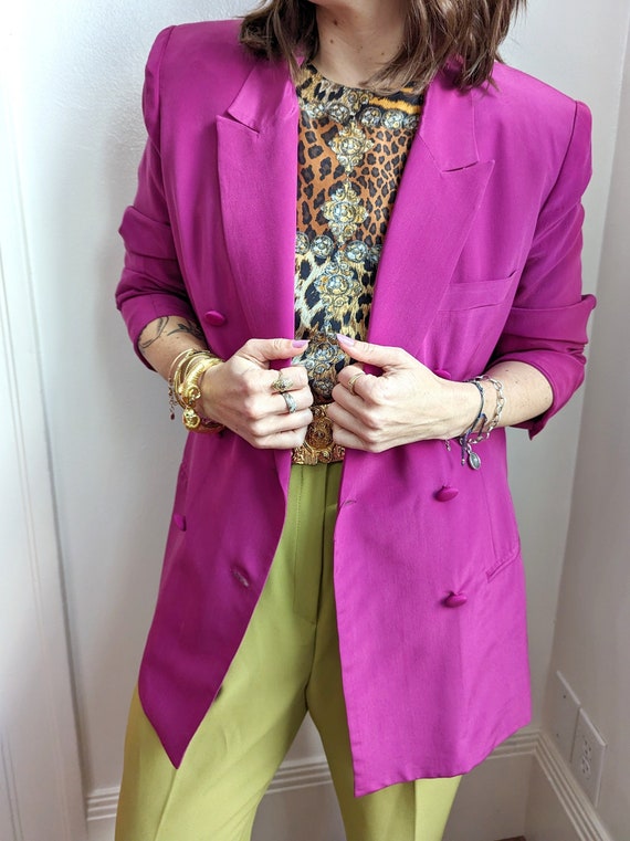 90s Pink Silk Double Breasted Blazer