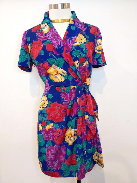 Rainbow Rose Print Floral Mini Dress // Vintage 9… - image 5