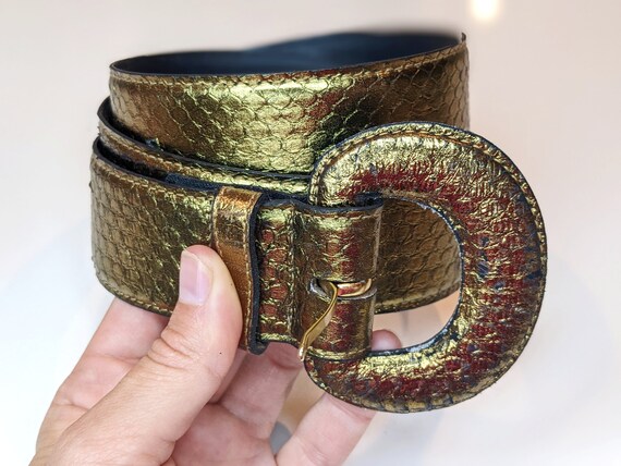 Bronze Iridescent Snakeskin Belt // Chunky Statem… - image 3