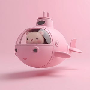 Niedliches rosa Bären-U-Boot und Flugzeug-Clipart-Bundle - Transparente PNG- und JPG-Dateien für Kinder-Partydekor, Spielzeug, Kinderzimmerdrucke, DIY-Handwerk