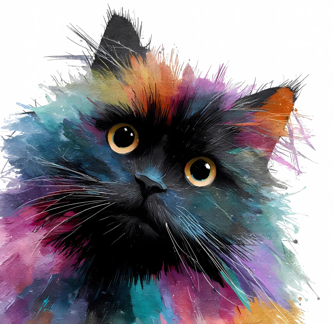 Black Cat Clipart Bundle: Watercolor Cat Printable PNG JPG Digital ...