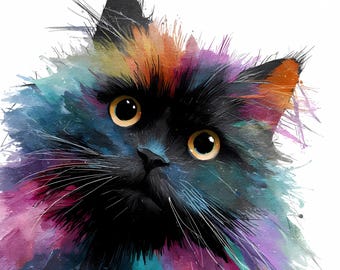 Schwarze-Katze-Clipart-Paket: Aquarellkatze, druckbare PNG- und JPG-Dateien zum digitalen Download, 1058