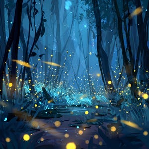 Bundle de cliparts de lucioles de la forêt enchantée, art numérique bois de paysage nocturne magique, Clipart forêt de lucioles lumineux pour les projets de bricolage et d'impression