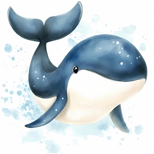 8 つの漫画クジラ クリップアート高品質 PNG、クジラのイラスト、印刷可能な水彩画クリップアート、デジタル ダウンロード、ペーパー クラフト、ジャンク ジャーナル
