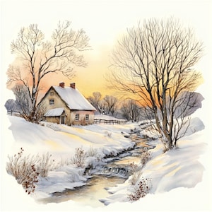 7 Winter Countryside Images, Winter Landscape, Winter Nature Clipart, English Countryside, Printable Winter Clipart, High Quality Png