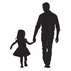 Vater und Tochter Silhouette Clipart, 15 Vater Tochter Silhouette Schwarzweiß Clipart, Hand zu PNG, Junk Journal, Scrapbooking