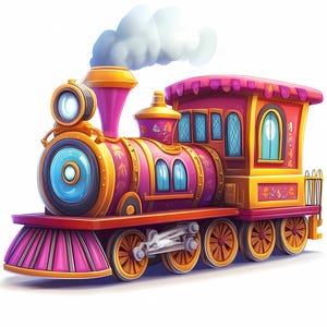 8 imágenes PNG de trenes, imágenes prediseñadas de locomotoras de dibujos animados, trenes antiguos, imágenes prediseñadas imprimibles, PNG de alta calidad, manualidades de papel, diario basura