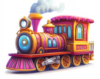 Vintage Train Clipart: Antique Locomotive PNG, Digital Download