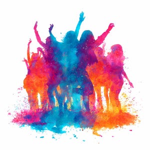 Clipartbundel Rainbow Silhouette Dancers – Kleurrijk festivalfeest, menigte, png