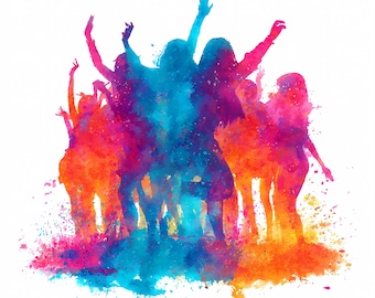 Rainbow Silhouette Dancers Clipart Bundle – Colorful Festival Party Crowd PNG