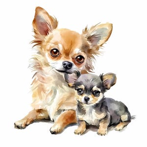 Chihuahua Family Puppy Clipart Bundle Set of 8, High Quality Watercolor PNGs, Digital Download, Wall Art, Canvas Art, Painting, Card Making