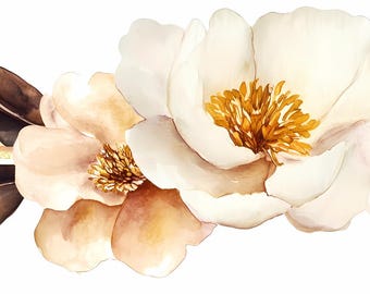 Peony Flower Border Clipart, Floral PNG Bundle, Watercolor Frame Design (Instant Download)