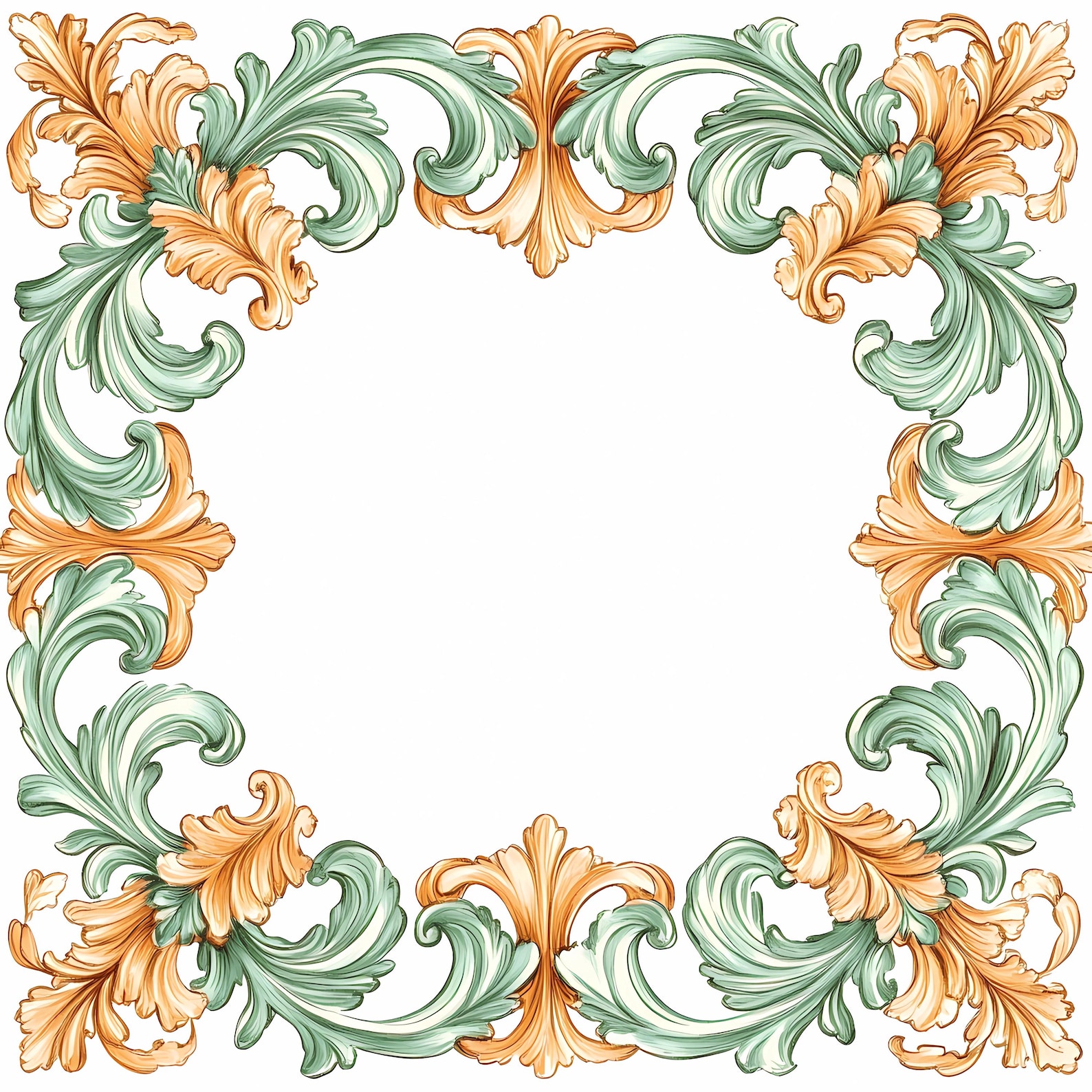 Gold Green Baroque Frame Clipart Set, Ornate Floral Border PNG Bundle ...