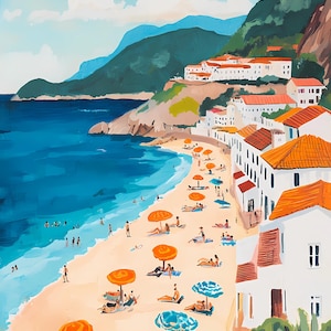 Lot de cliparts aquarelle Ocean Town, clipart ville au bord de la mer, illustration de la vie côtière, maisons au bord de l'eau et art mural imprimable de plage